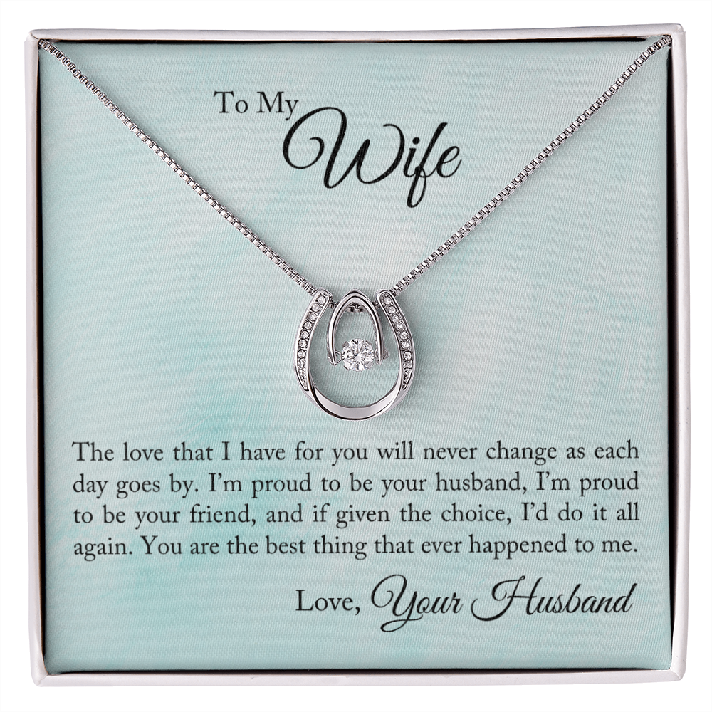 To My Wife Proud To Be Your Husband Lucky Horseshoe Necklace Message Card 14k w CZ Crystals-Express Your Love Gifts