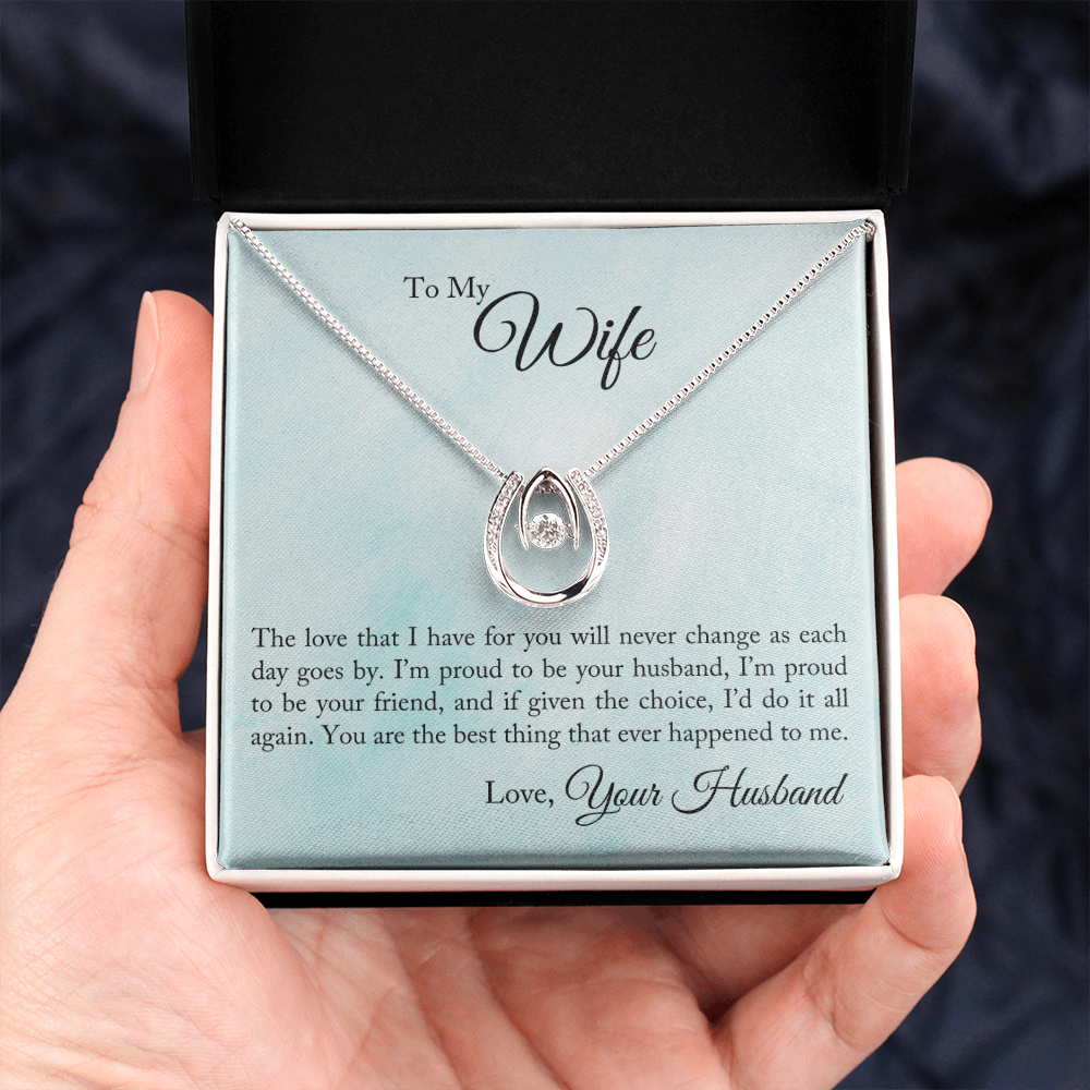 To My Wife Proud To Be Your Husband Lucky Horseshoe Necklace Message Card 14k w CZ Crystals-Express Your Love Gifts