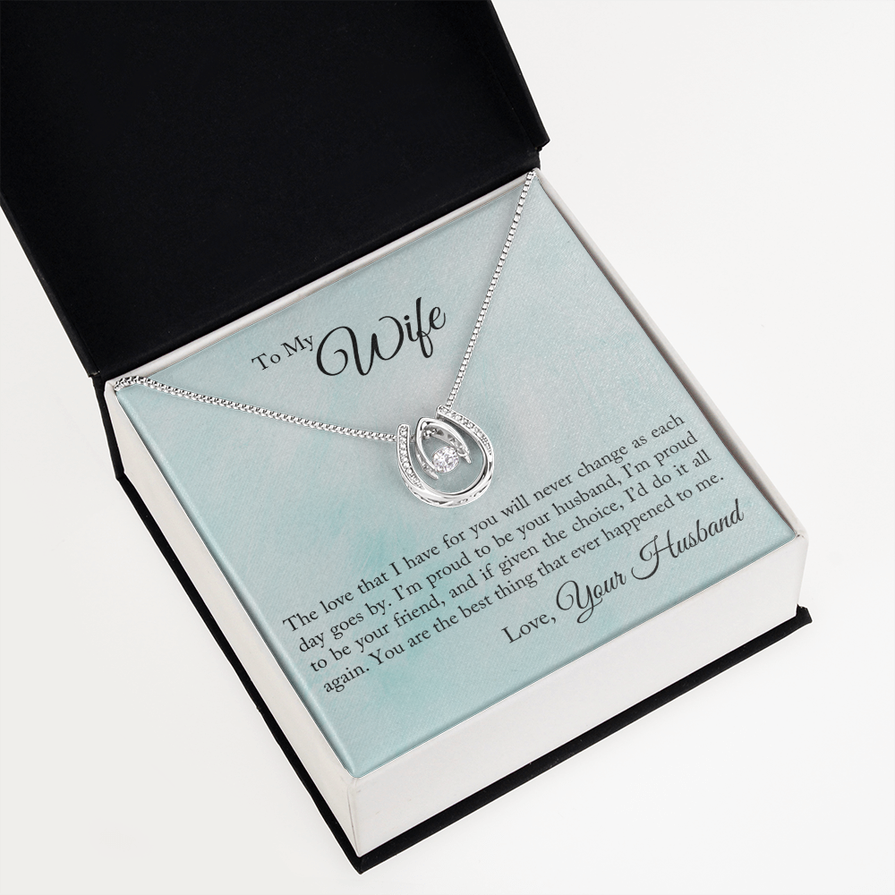 To My Wife Proud To Be Your Husband Lucky Horseshoe Necklace Message Card 14k w CZ Crystals-Express Your Love Gifts