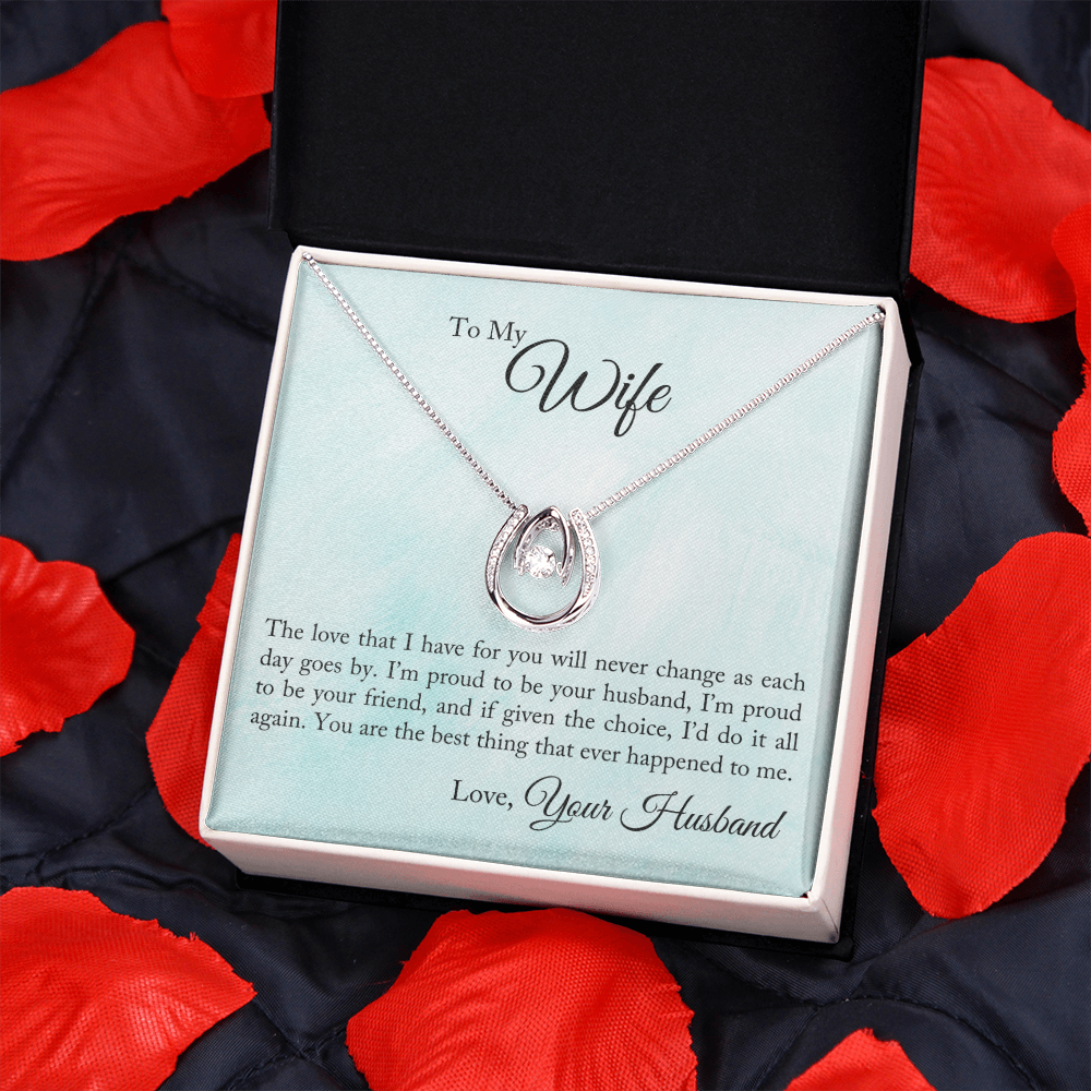 To My Wife Proud To Be Your Husband Lucky Horseshoe Necklace Message Card 14k w CZ Crystals-Express Your Love Gifts