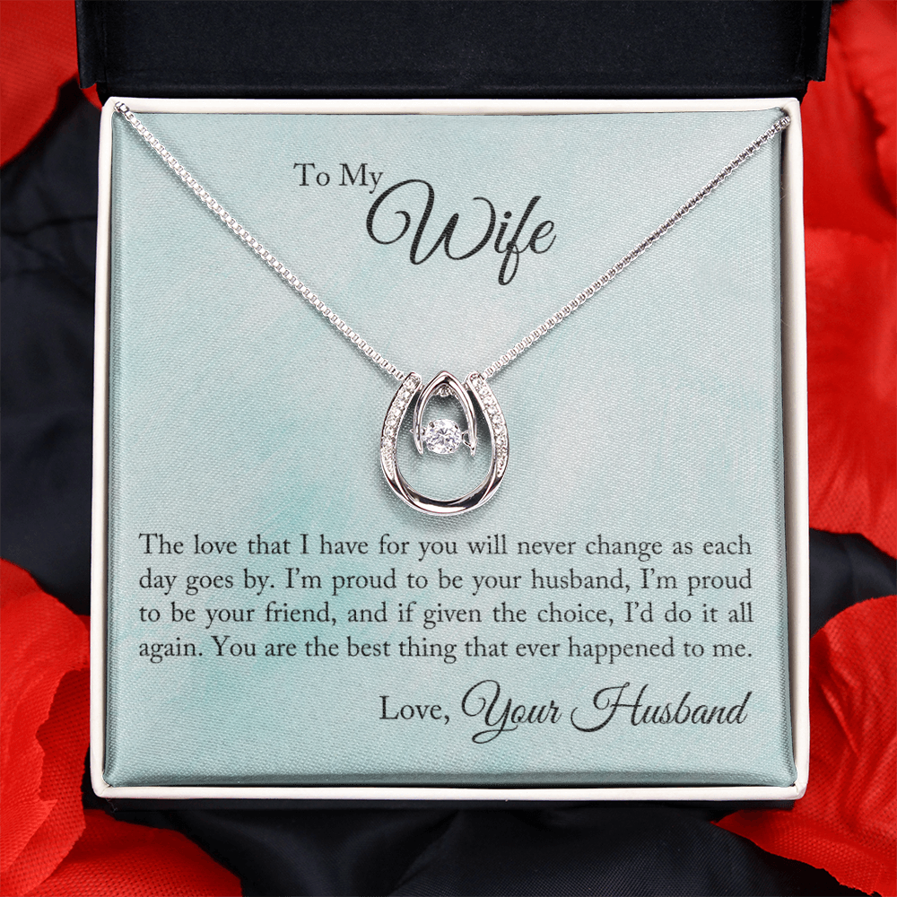 To My Wife Proud To Be Your Husband Lucky Horseshoe Necklace Message Card 14k w CZ Crystals-Express Your Love Gifts