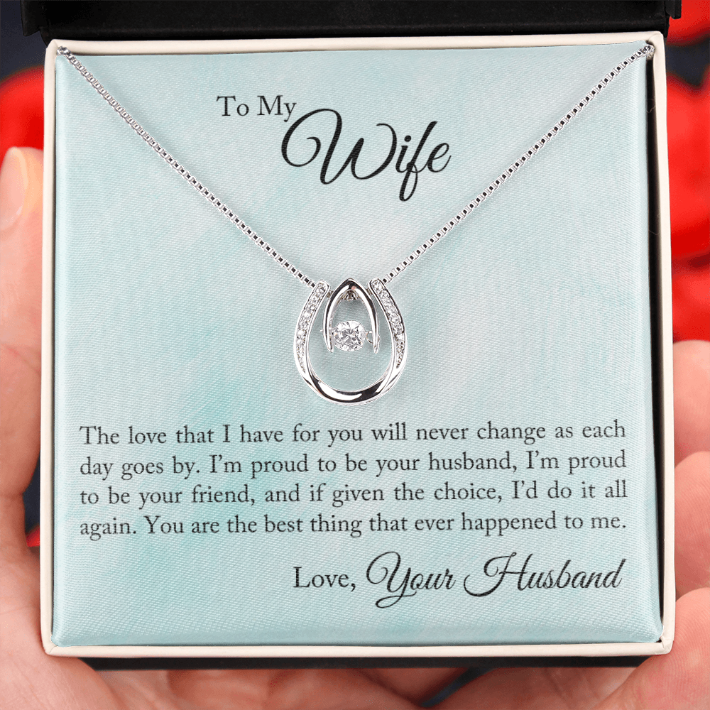 To My Wife Proud To Be Your Husband Lucky Horseshoe Necklace Message Card 14k w CZ Crystals-Express Your Love Gifts