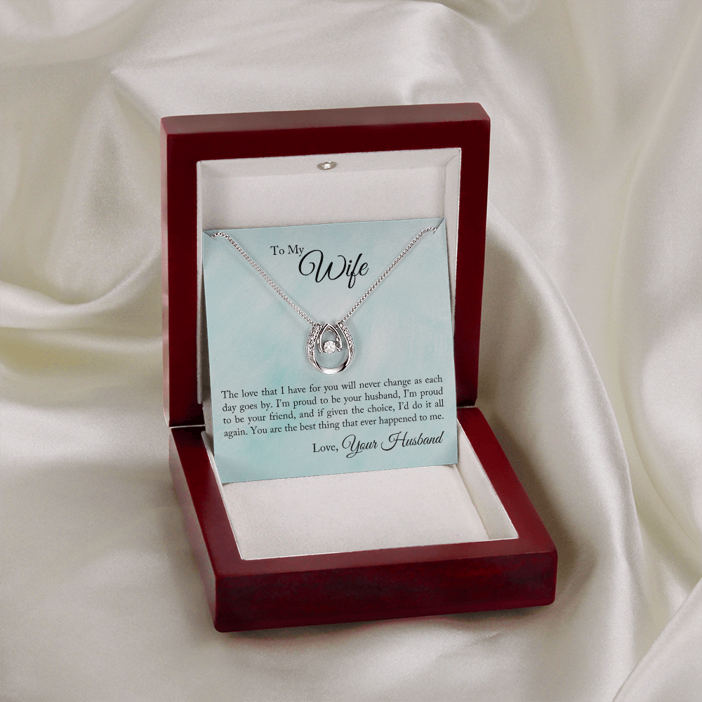 To My Wife Proud To Be Your Husband Lucky Horseshoe Necklace Message Card 14k w CZ Crystals-Express Your Love Gifts