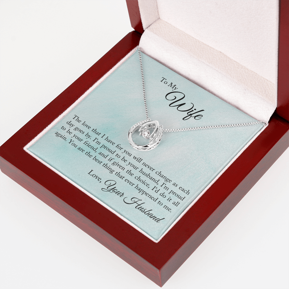 To My Wife Proud To Be Your Husband Lucky Horseshoe Necklace Message Card 14k w CZ Crystals-Express Your Love Gifts