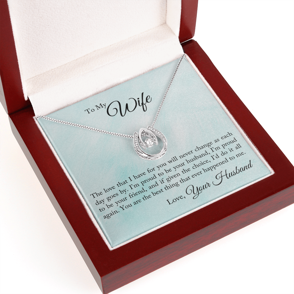 To My Wife Proud To Be Your Husband Lucky Horseshoe Necklace Message Card 14k w CZ Crystals-Express Your Love Gifts