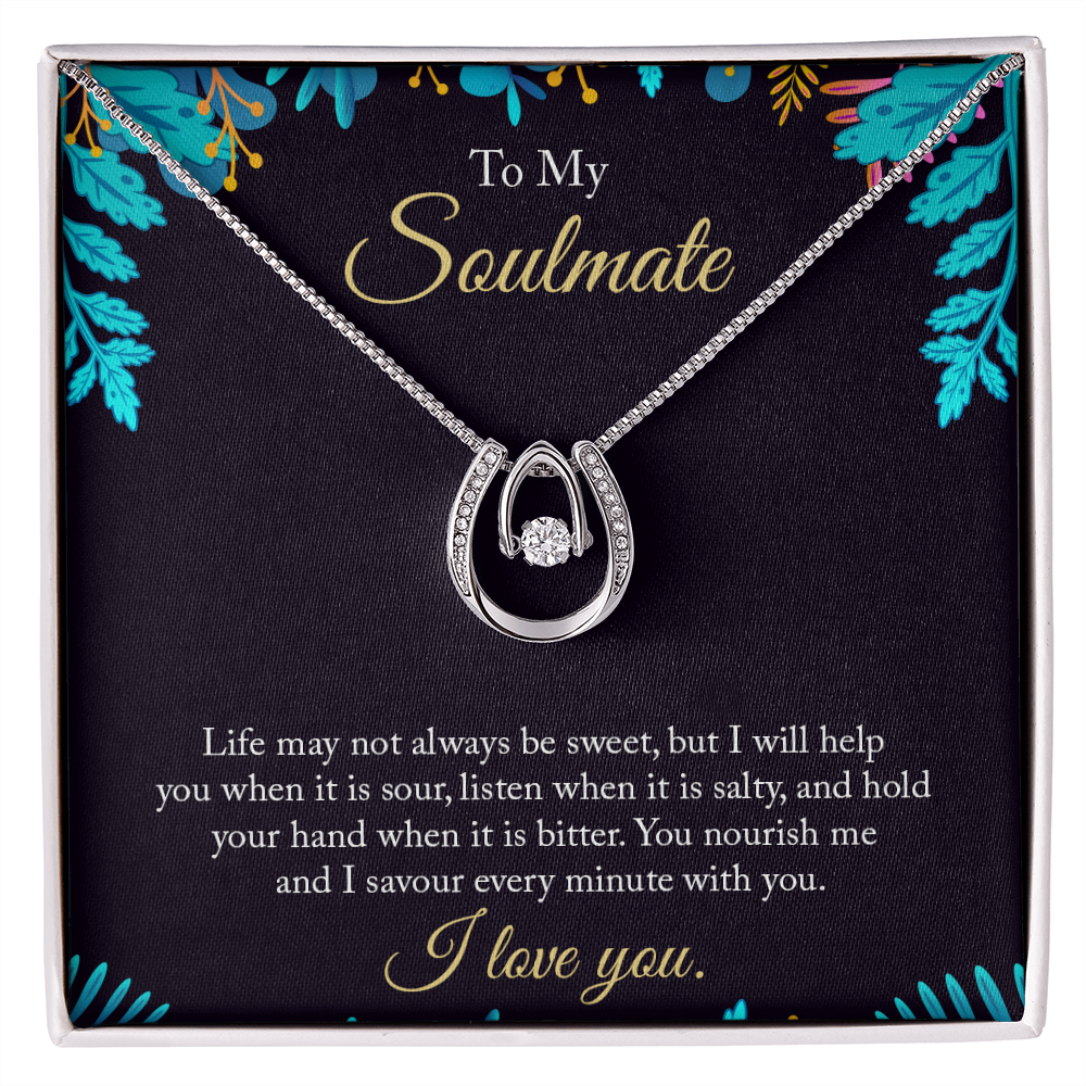 To My Wife Savour Every Minute Lucky Horseshoe Necklace Message Card 14k w CZ Crystals-Express Your Love Gifts