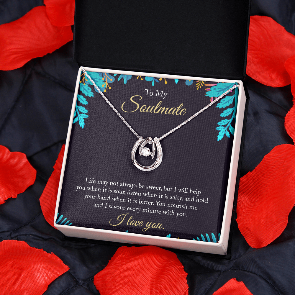 To My Wife Savour Every Minute Lucky Horseshoe Necklace Message Card 14k w CZ Crystals-Express Your Love Gifts