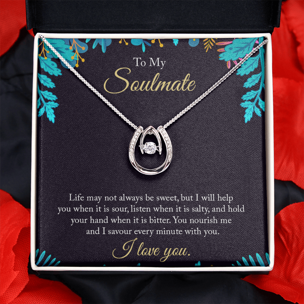 To My Wife Savour Every Minute Lucky Horseshoe Necklace Message Card 14k w CZ Crystals-Express Your Love Gifts