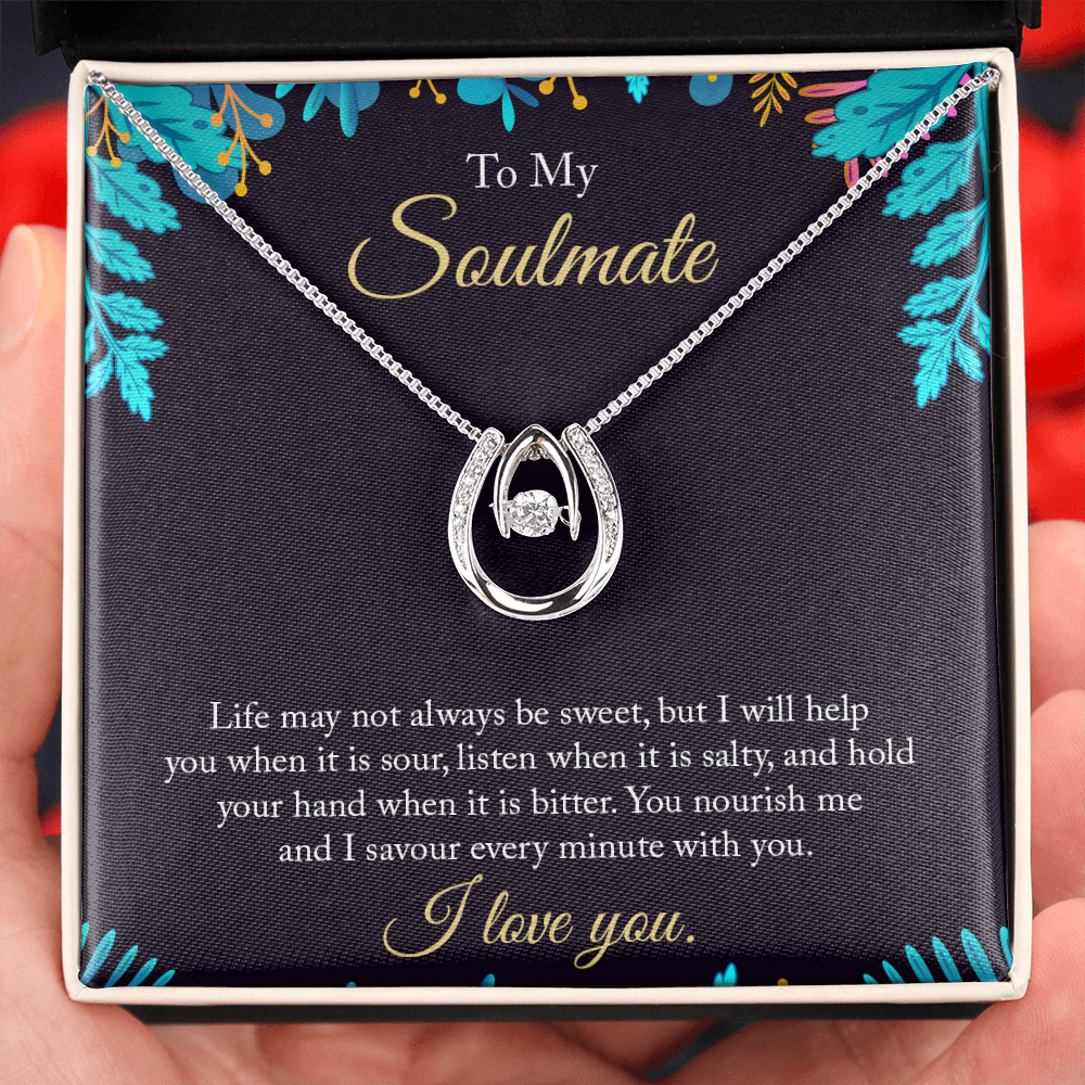 To My Wife Savour Every Minute Lucky Horseshoe Necklace Message Card 14k w CZ Crystals-Express Your Love Gifts