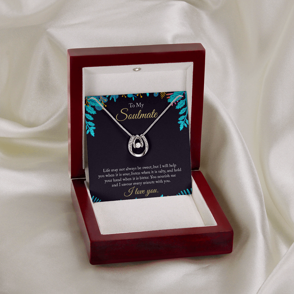 To My Wife Savour Every Minute Lucky Horseshoe Necklace Message Card 14k w CZ Crystals-Express Your Love Gifts