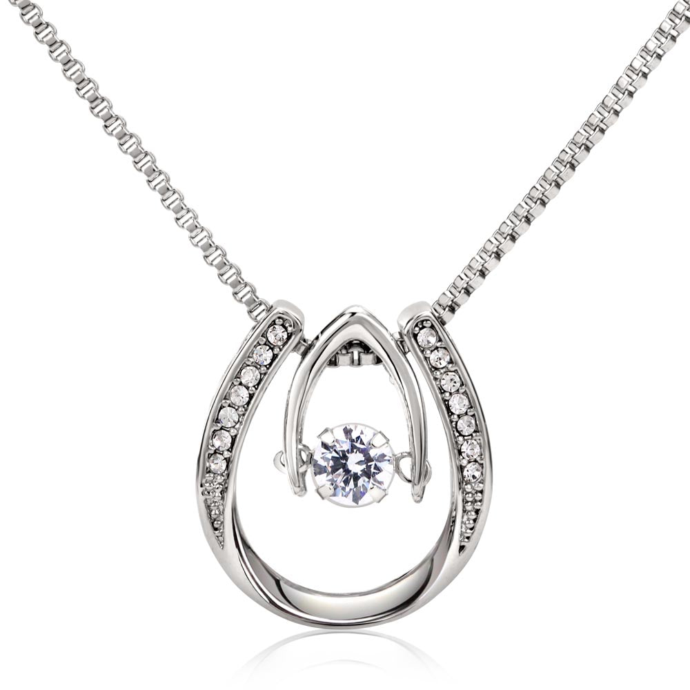 To My Wife Savour Every Minute Lucky Horseshoe Necklace Message Card 14k w CZ Crystals-Express Your Love Gifts