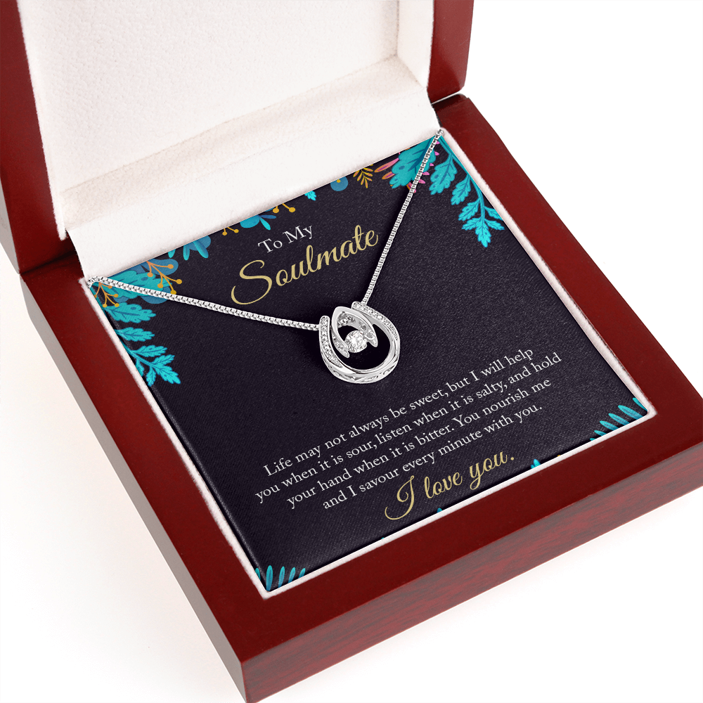 To My Wife Savour Every Minute Lucky Horseshoe Necklace Message Card 14k w CZ Crystals-Express Your Love Gifts