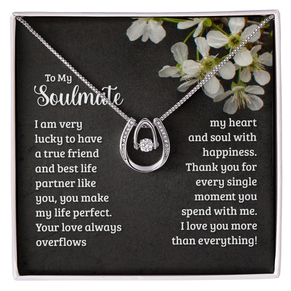 To My Wife Soulmate True Friend Lucky Horseshoe Necklace Message Card 14k w CZ Crystals-Express Your Love Gifts