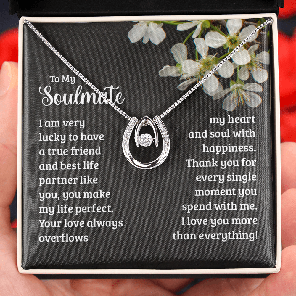To My Wife Soulmate True Friend Lucky Horseshoe Necklace Message Card 14k w CZ Crystals-Express Your Love Gifts