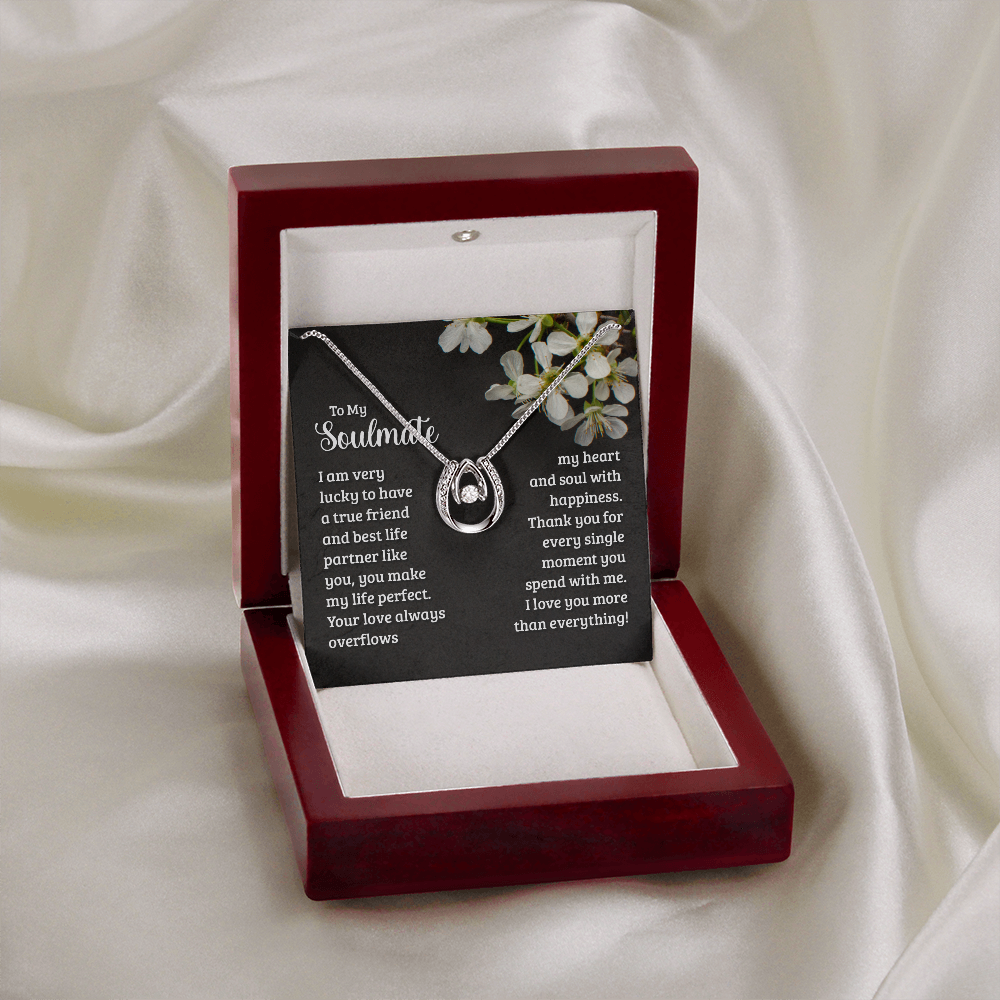 To My Wife Soulmate True Friend Lucky Horseshoe Necklace Message Card 14k w CZ Crystals-Express Your Love Gifts