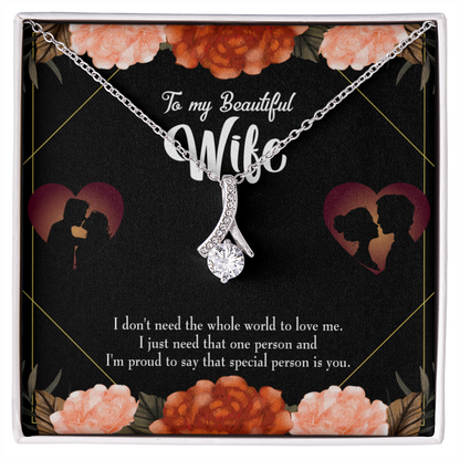 To My Wife Special Person Alluring Ribbon Necklace Message Card-Express Your Love Gifts