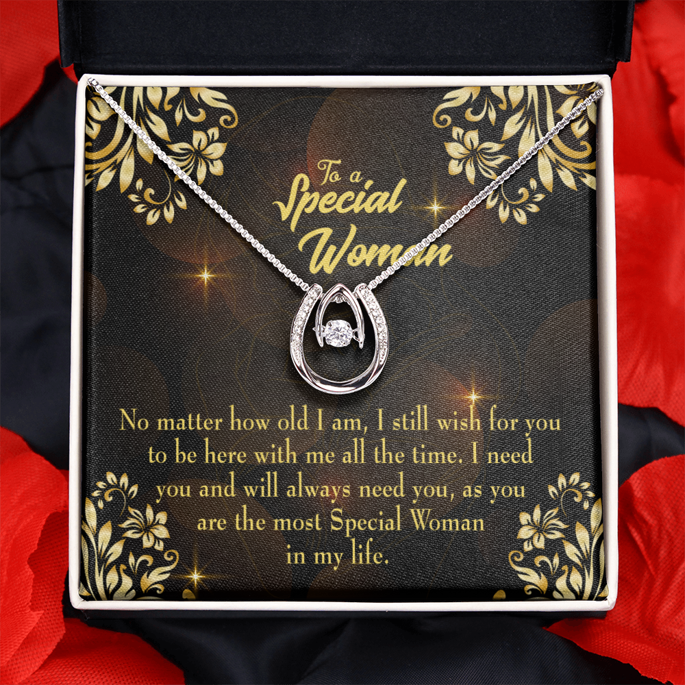 To My Wife Special Woman How Lucky Horseshoe Necklace Message Card 14k w CZ Crystals-Express Your Love Gifts