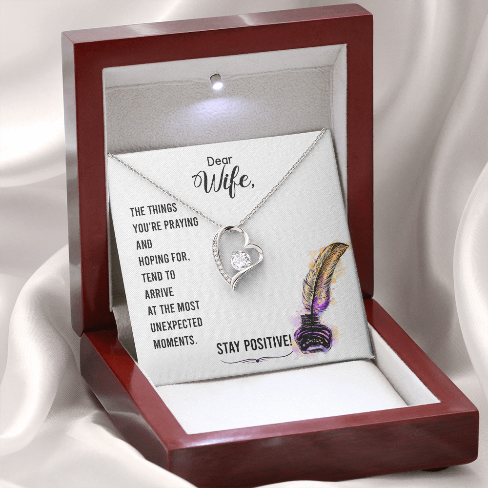 To My Wife Stay Positive Forever Necklace w Message Card-Express Your Love Gifts