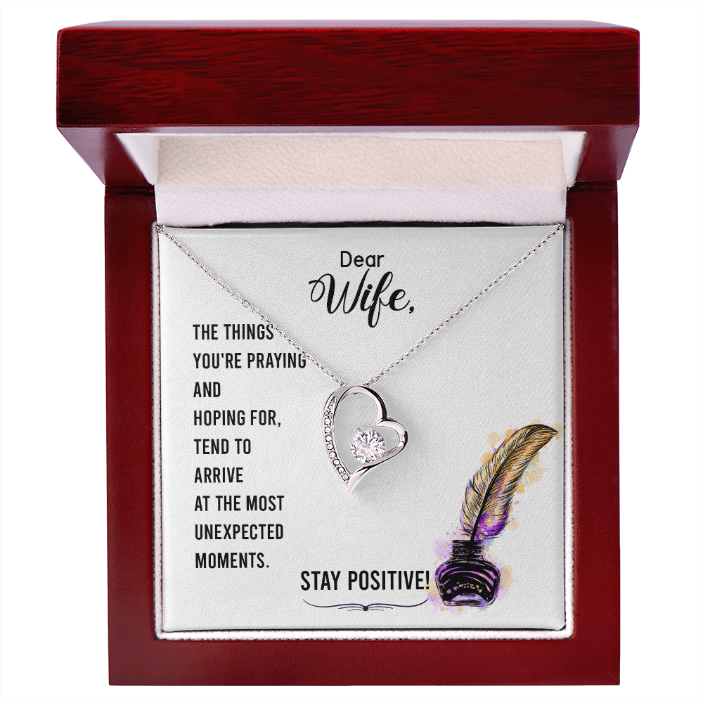 To My Wife Stay Positive Forever Necklace w Message Card-Express Your Love Gifts