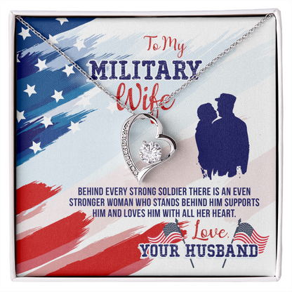 To My Wife Stronger Woman Military Wife Forever Necklace w Message Card-Express Your Love Gifts