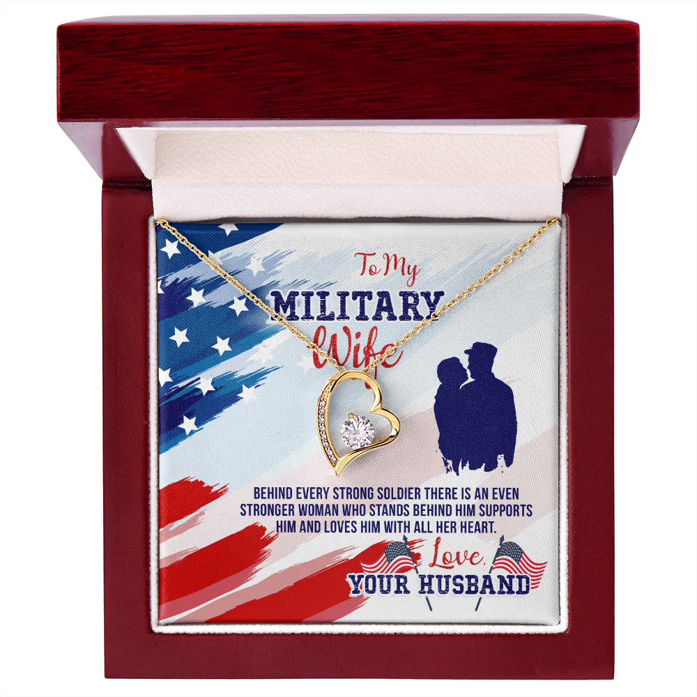 To My Wife Stronger Woman Military Wife Forever Necklace w Message Card-Express Your Love Gifts