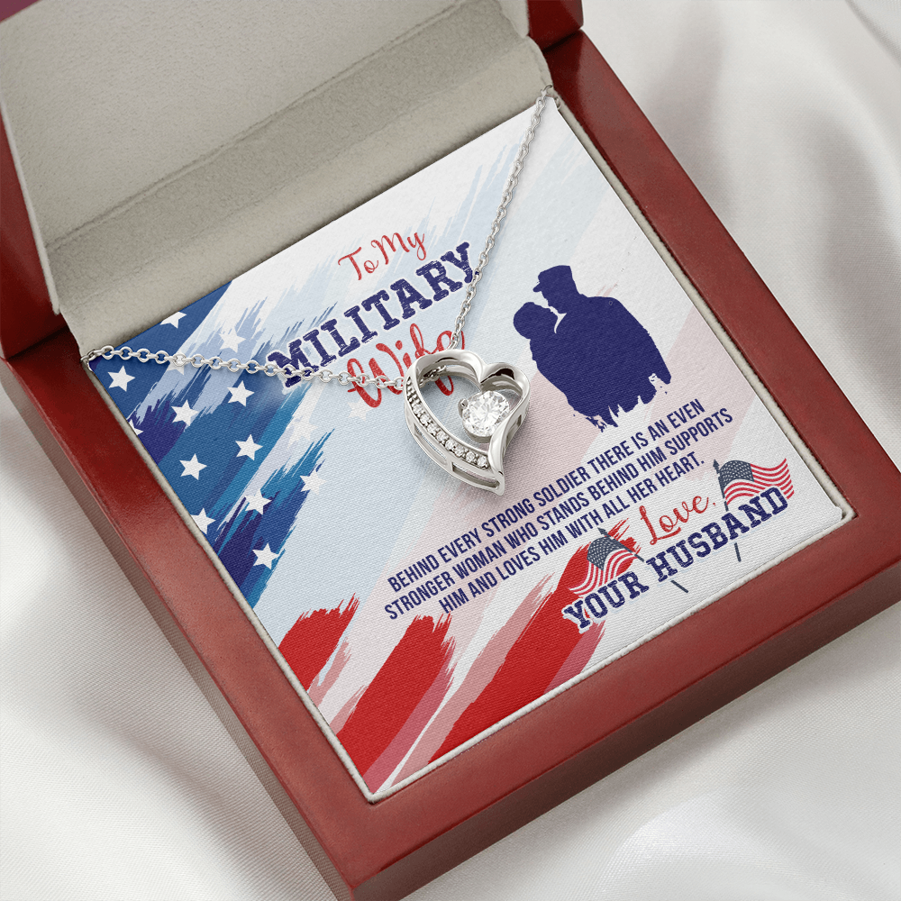 To My Wife Stronger Woman Military Wife Forever Necklace w Message Card-Express Your Love Gifts