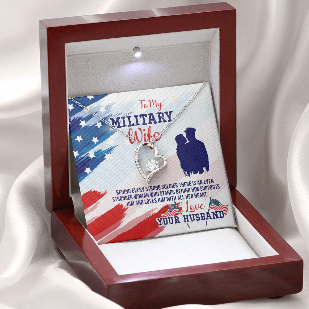 To My Wife Stronger Woman Military Wife Forever Necklace w Message Card-Express Your Love Gifts