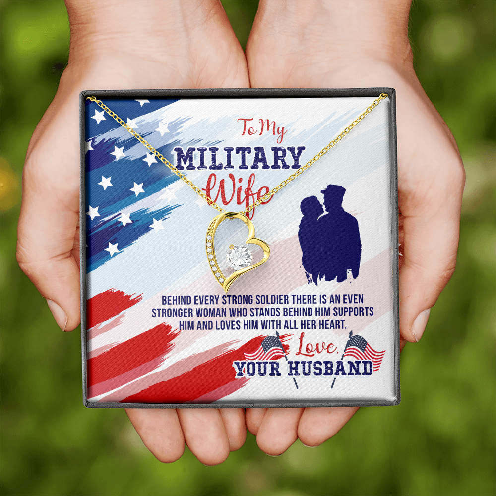 To My Wife Stronger Woman Military Wife Forever Necklace w Message Card-Express Your Love Gifts