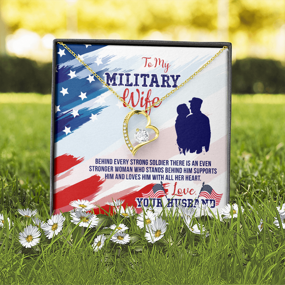 To My Wife Stronger Woman Military Wife Forever Necklace w Message Card-Express Your Love Gifts