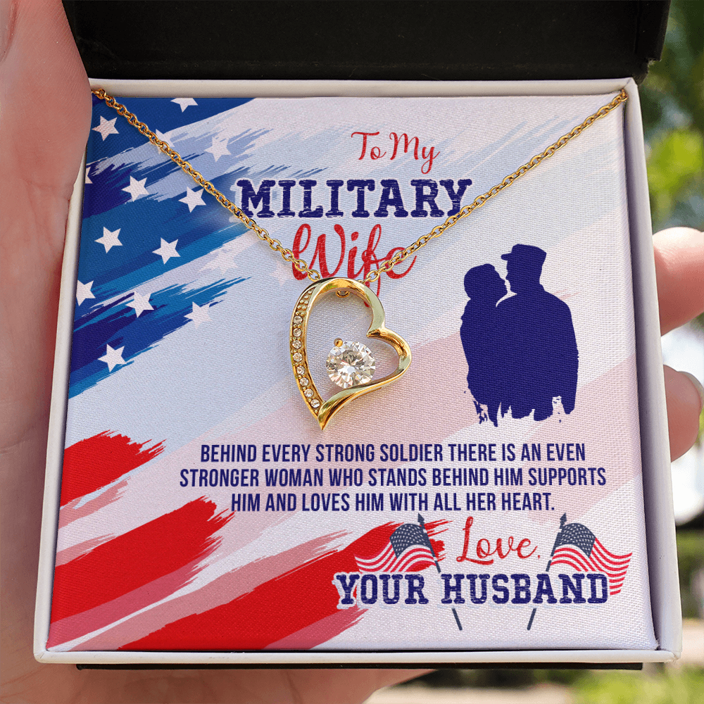 To My Wife Stronger Woman Military Wife Forever Necklace w Message Card-Express Your Love Gifts