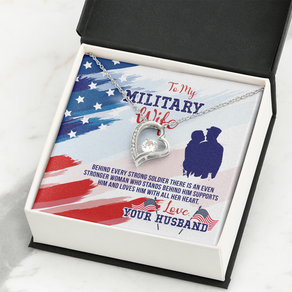 To My Wife Stronger Woman Military Wife Forever Necklace w Message Card-Express Your Love Gifts