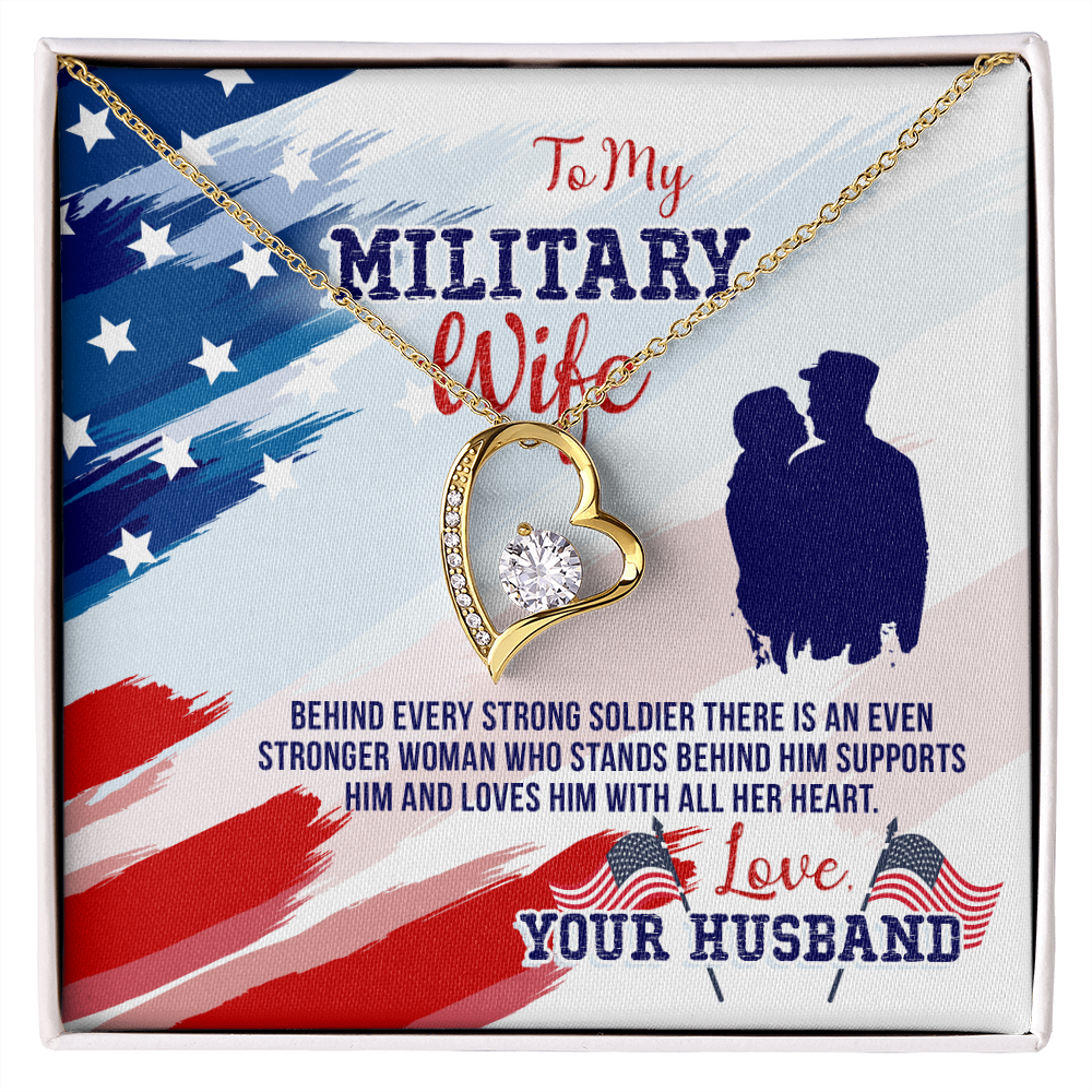 To My Wife Stronger Woman Military Wife Forever Necklace w Message Card-Express Your Love Gifts