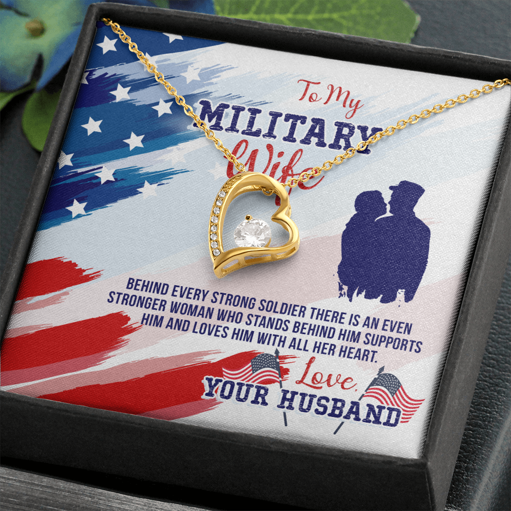 To My Wife Stronger Woman Military Wife Forever Necklace w Message Card-Express Your Love Gifts