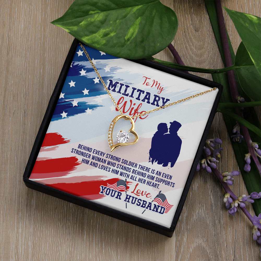 To My Wife Stronger Woman Military Wife Forever Necklace w Message Card-Express Your Love Gifts