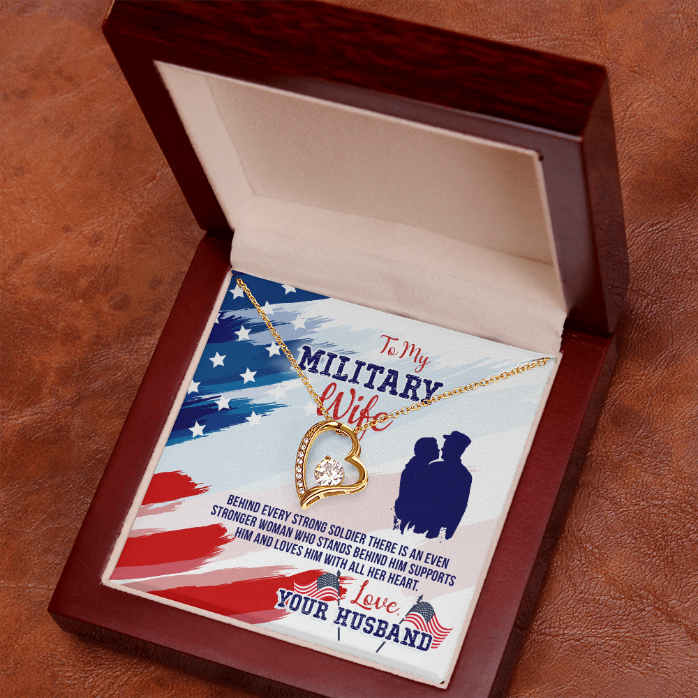 To My Wife Stronger Woman Military Wife Forever Necklace w Message Card-Express Your Love Gifts