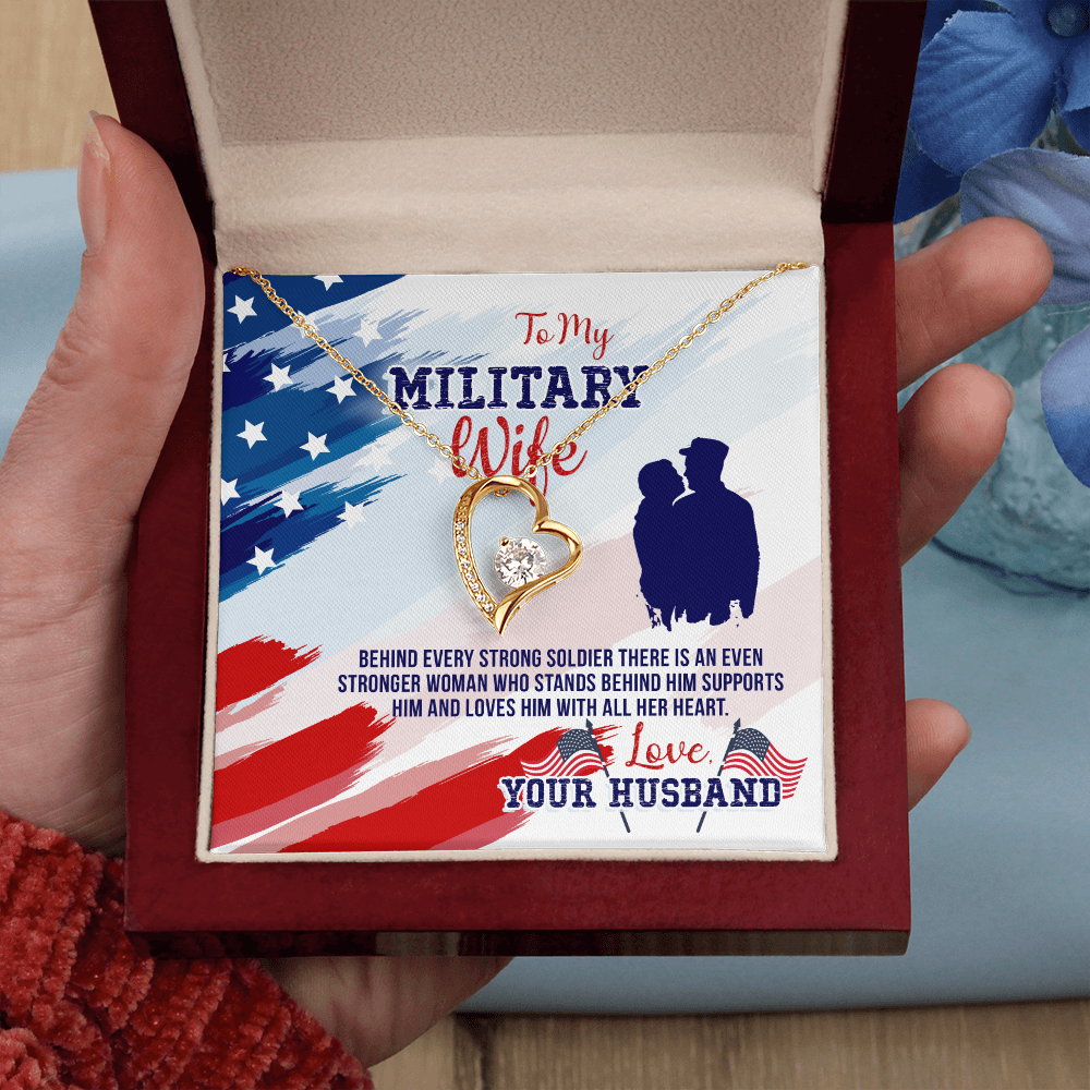 To My Wife Stronger Woman Military Wife Forever Necklace w Message Card-Express Your Love Gifts