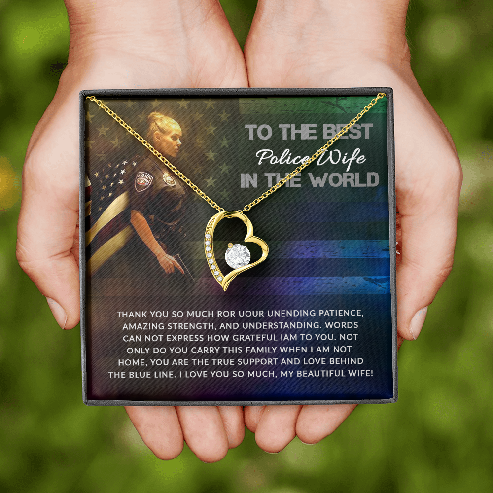 To My Wife Support and Love Police Wife Forever Necklace w Message Card-Express Your Love Gifts