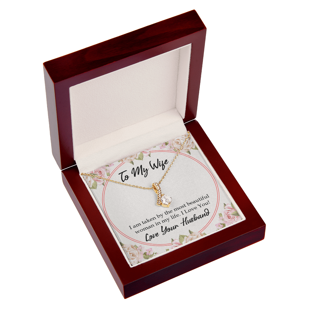 To My Wife Taken by The Most Beautiful Woman Alluring Ribbon Necklace Message Card-Express Your Love Gifts