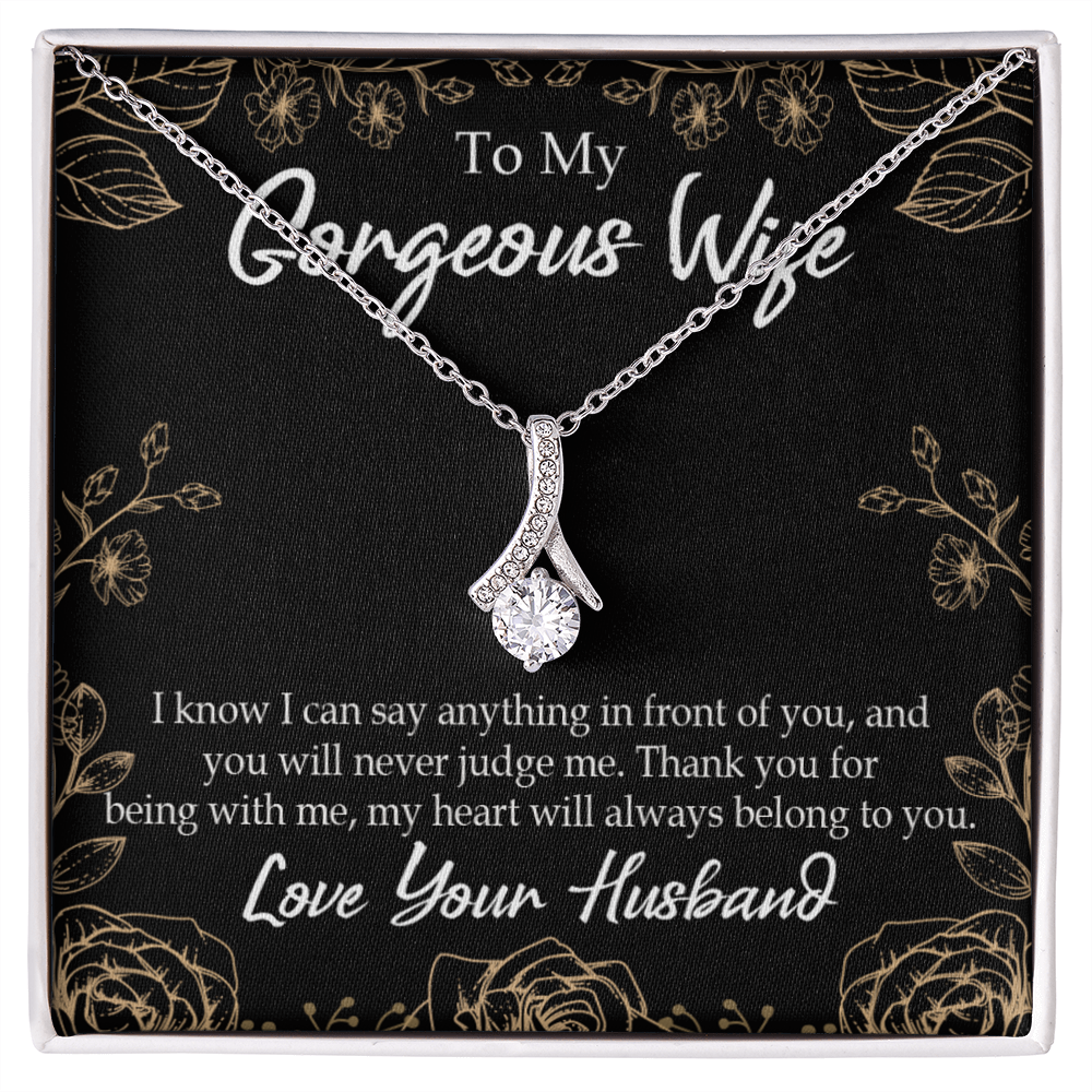 To My Wife Thank You For Being With Me Alluring Ribbon Necklace Message Card-Express Your Love Gifts