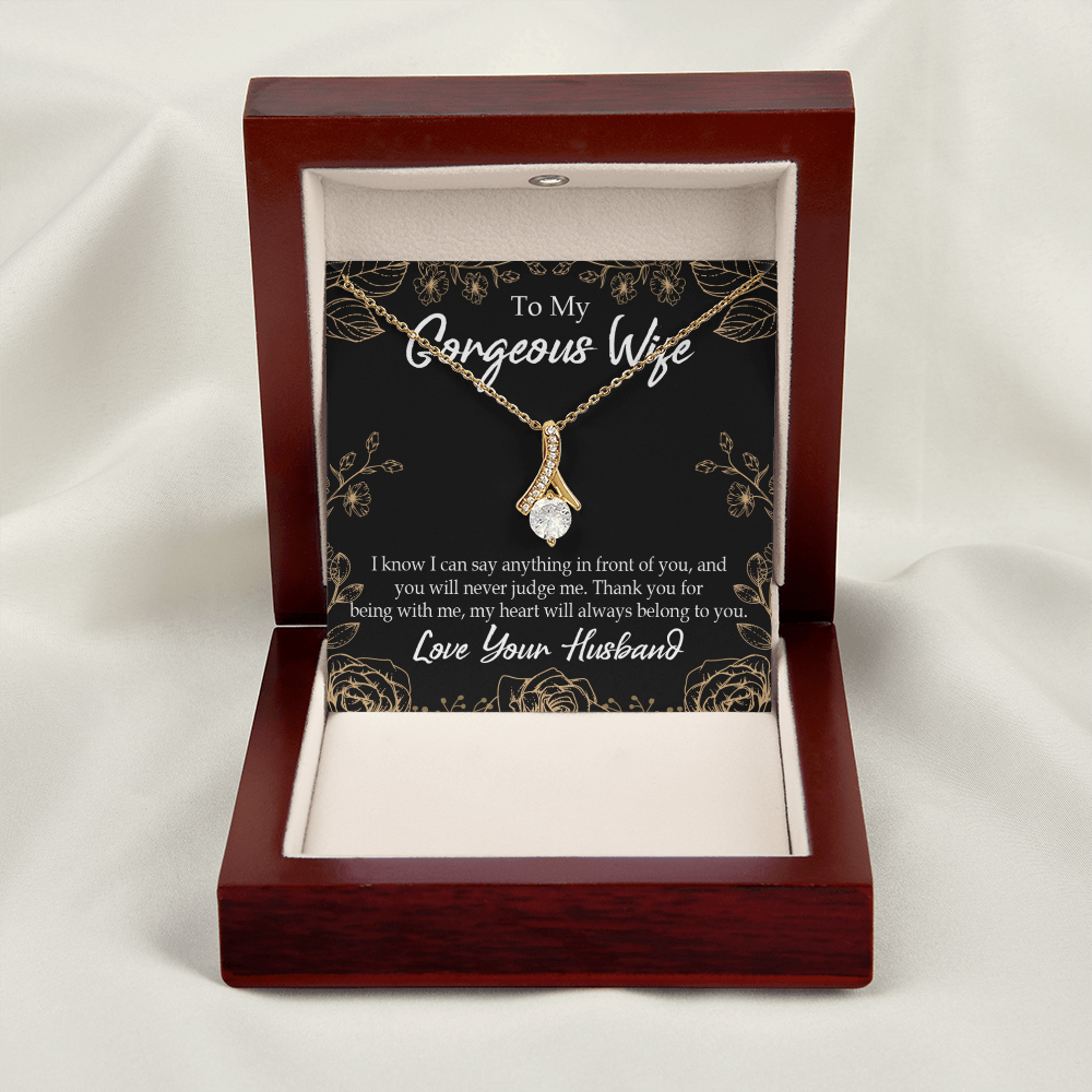 To My Wife Thank You For Being With Me Alluring Ribbon Necklace Message Card-Express Your Love Gifts