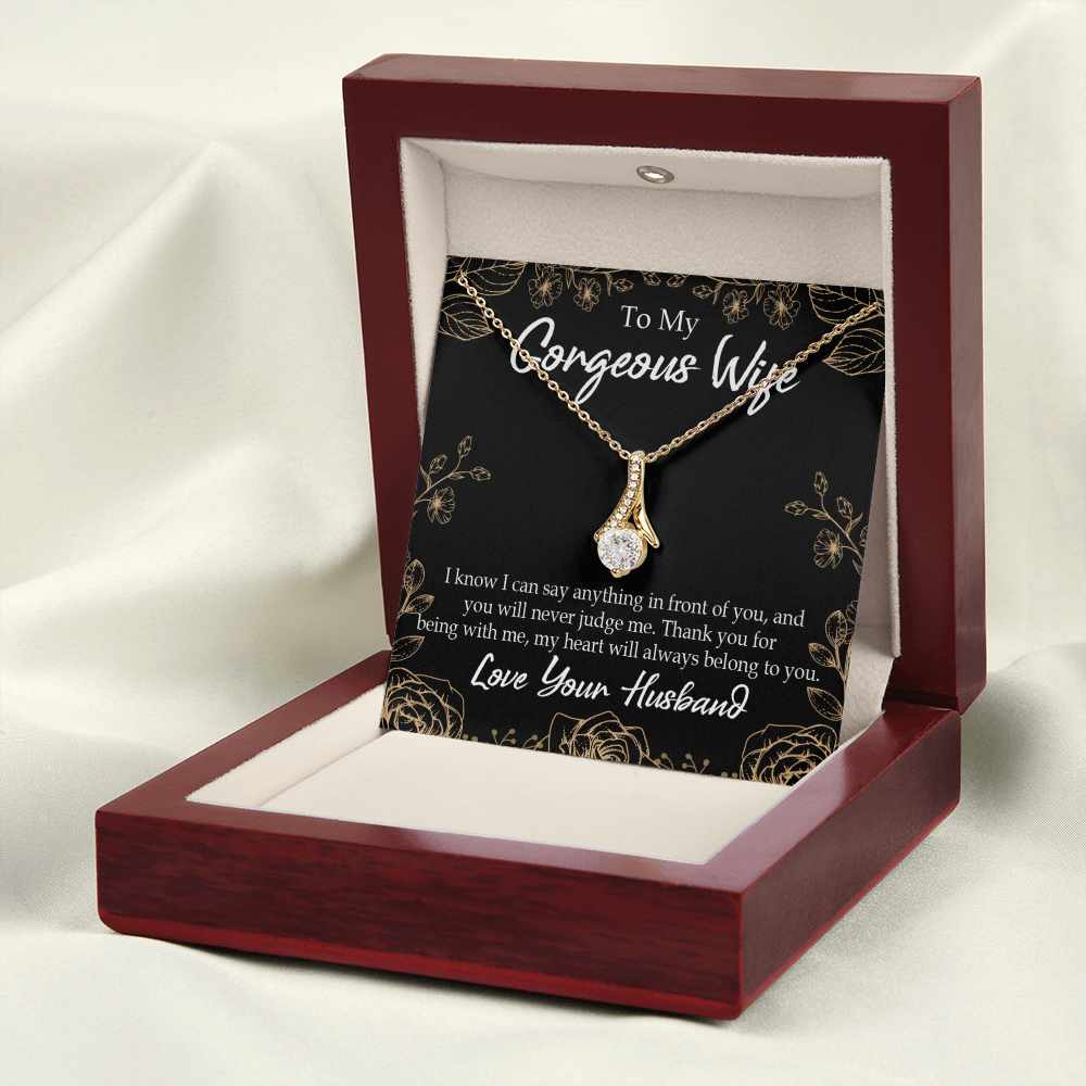 To My Wife Thank You For Being With Me Alluring Ribbon Necklace Message Card-Express Your Love Gifts