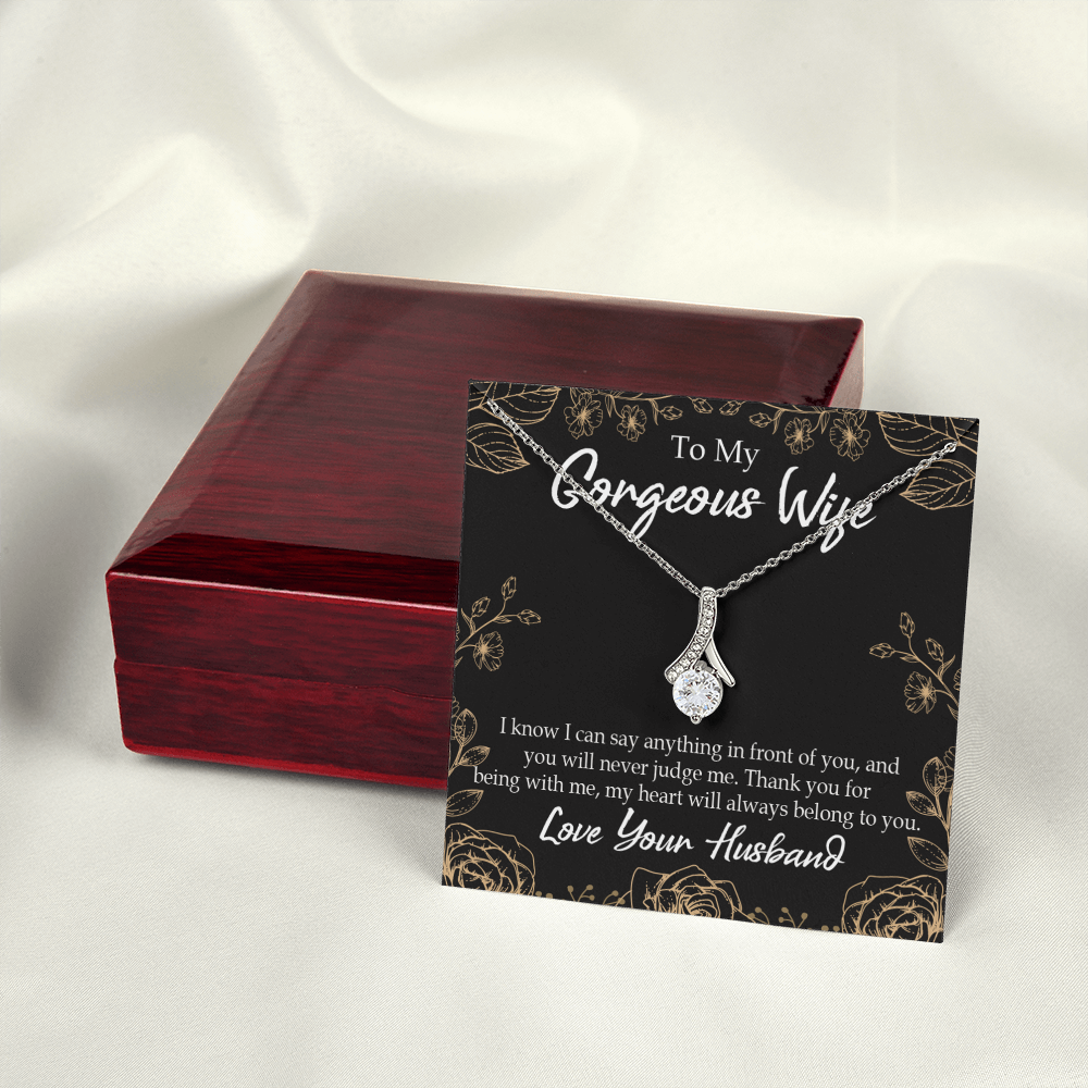 To My Wife Thank You For Being With Me Alluring Ribbon Necklace Message Card-Express Your Love Gifts