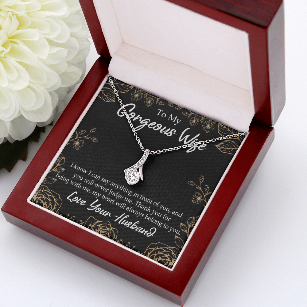 To My Wife Thank You For Being With Me Alluring Ribbon Necklace Message Card-Express Your Love Gifts