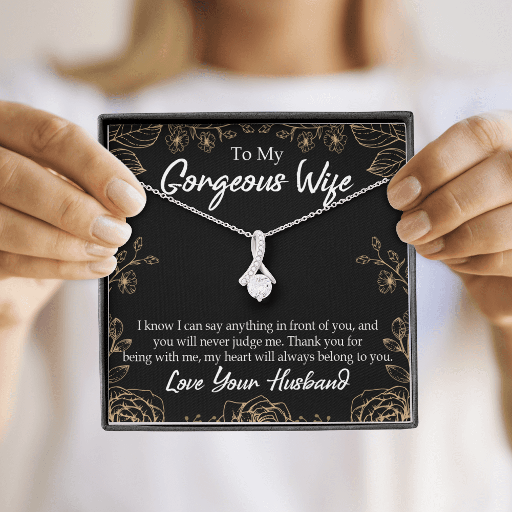 To My Wife Thank You For Being With Me Alluring Ribbon Necklace Message Card-Express Your Love Gifts