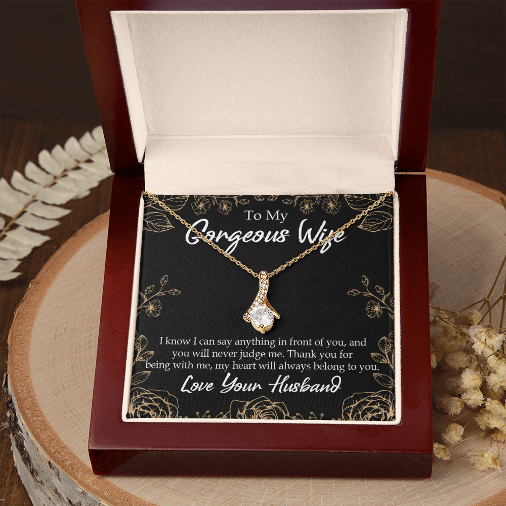 To My Wife Thank You For Being With Me Alluring Ribbon Necklace Message Card-Express Your Love Gifts