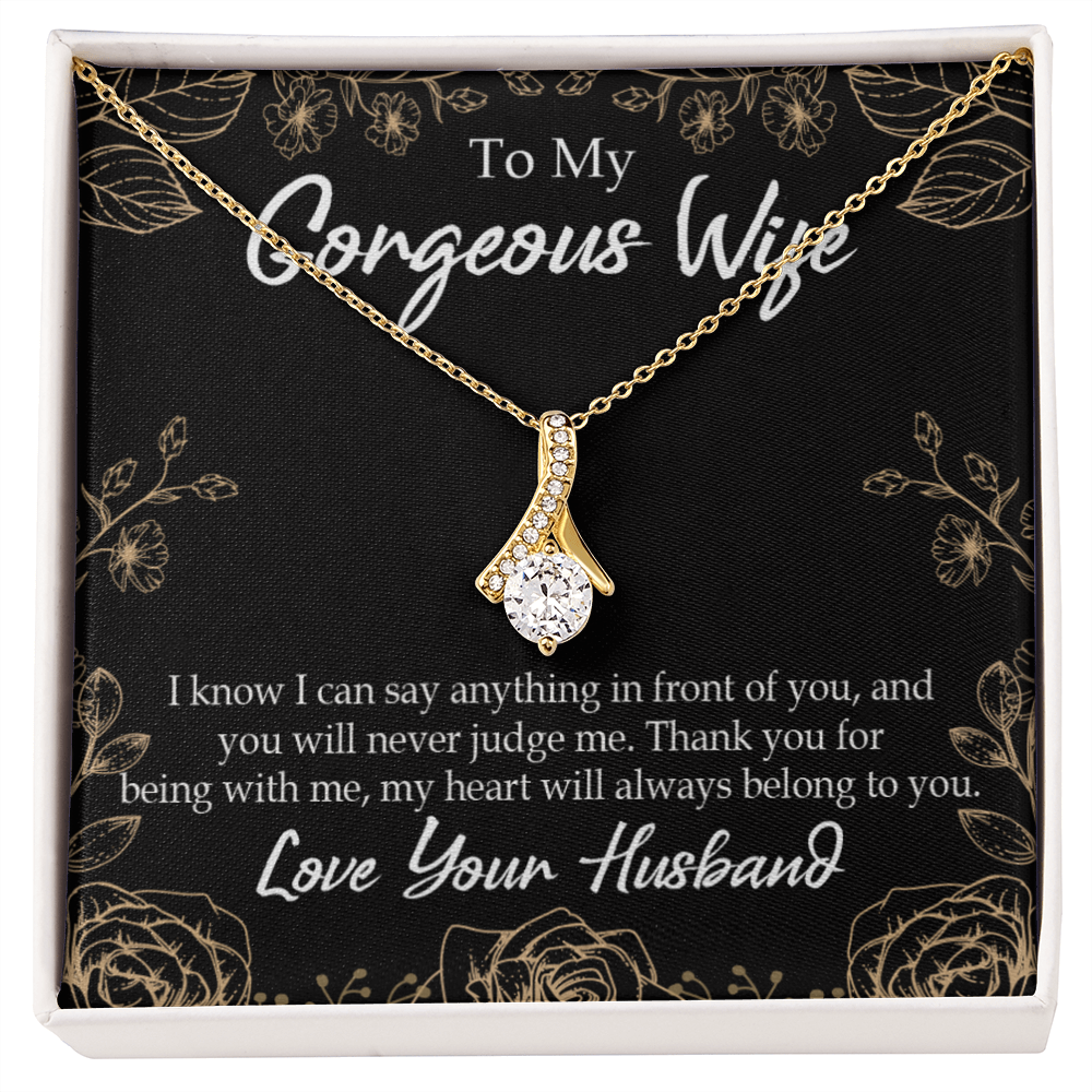 To My Wife Thank You For Being With Me Alluring Ribbon Necklace Message Card-Express Your Love Gifts