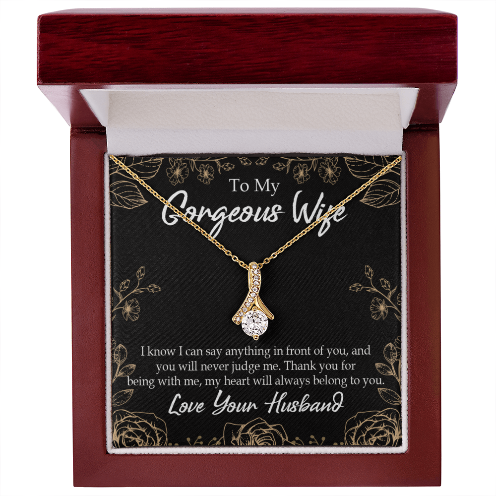 To My Wife Thank You For Being With Me Alluring Ribbon Necklace Message Card-Express Your Love Gifts