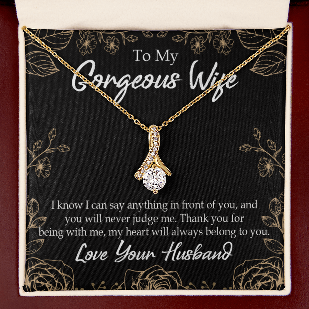 To My Wife Thank You For Being With Me Alluring Ribbon Necklace Message Card-Express Your Love Gifts