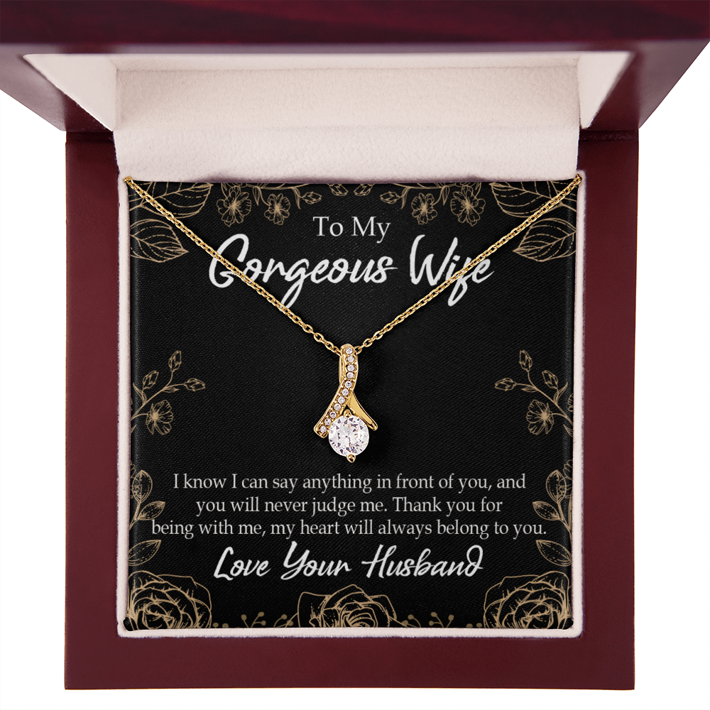 To My Wife Thank You For Being With Me Alluring Ribbon Necklace Message Card-Express Your Love Gifts