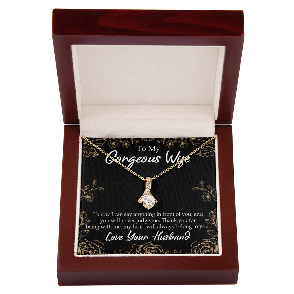 To My Wife Thank You For Being With Me Alluring Ribbon Necklace Message Card-Express Your Love Gifts